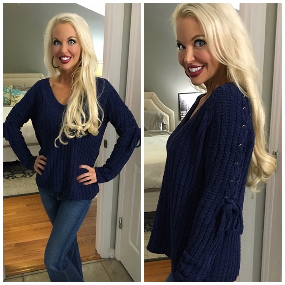 ❤️LAST 1! Chenille Lace Up Detail Sweater - Picture 3 of 3